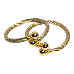 Set of‎ 2 Two Tone Twisted Gold Silver Bracelets Celtic Stainless Steel Cuffs